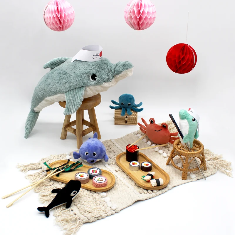 Peluche dauphin Tofou maman et son bébé bleu - Les Ptipotos