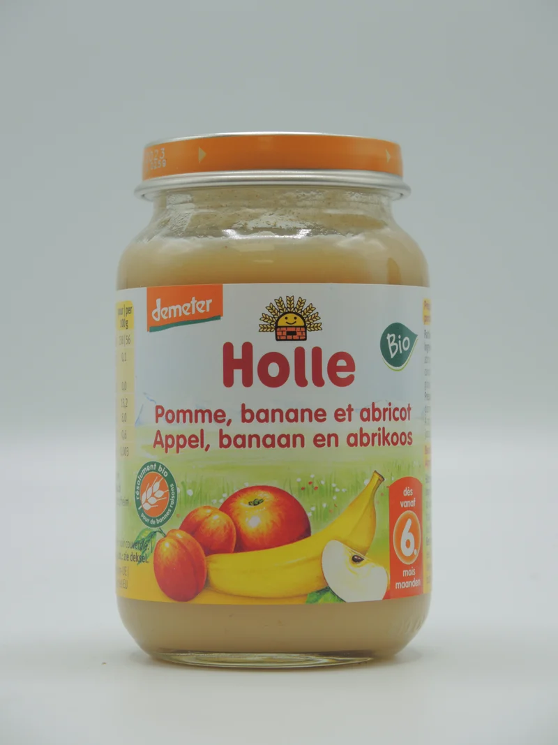 Pomme, banane et abricot, 190g, Holle