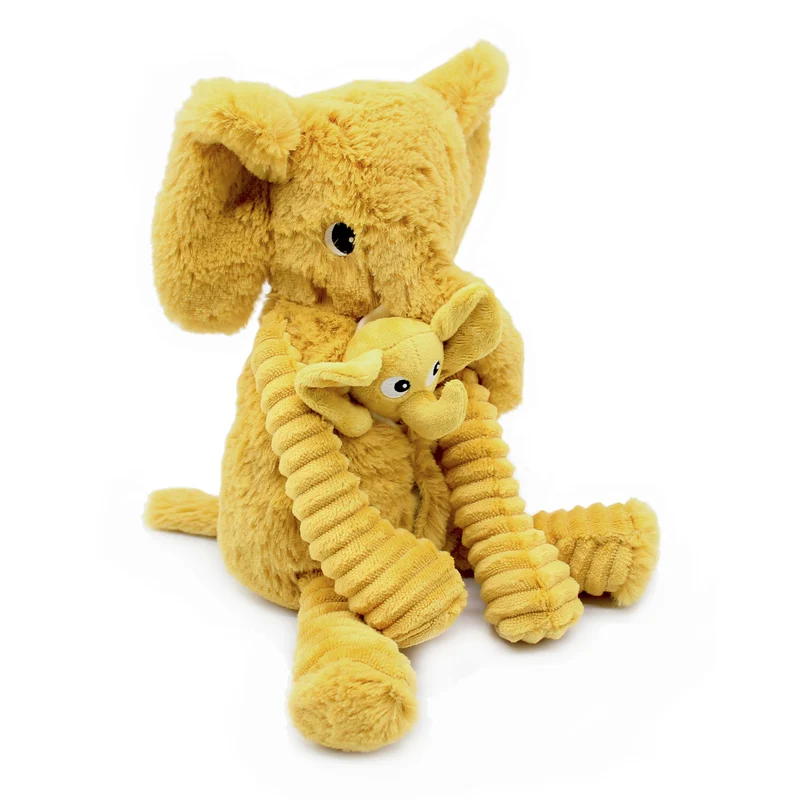 Peluche éléphant Dimoitou maman et son bébé jaune moutarde - Les Ptipotos