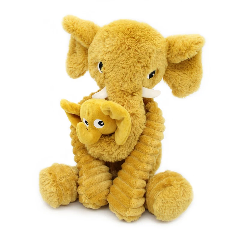 Peluche éléphant Dimoitou maman et son bébé jaune moutarde - Les Ptipotos