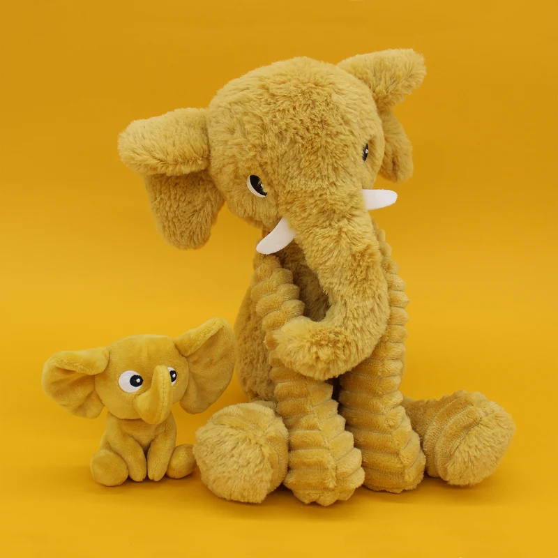 Peluche éléphant Dimoitou maman et son bébé jaune moutarde - Les Ptipotos