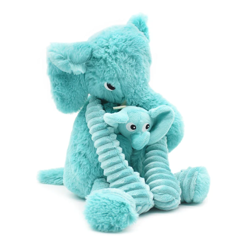 Peluche éléphant Dimoitou maman et son bébé bleu aqua - Les Ptipotos