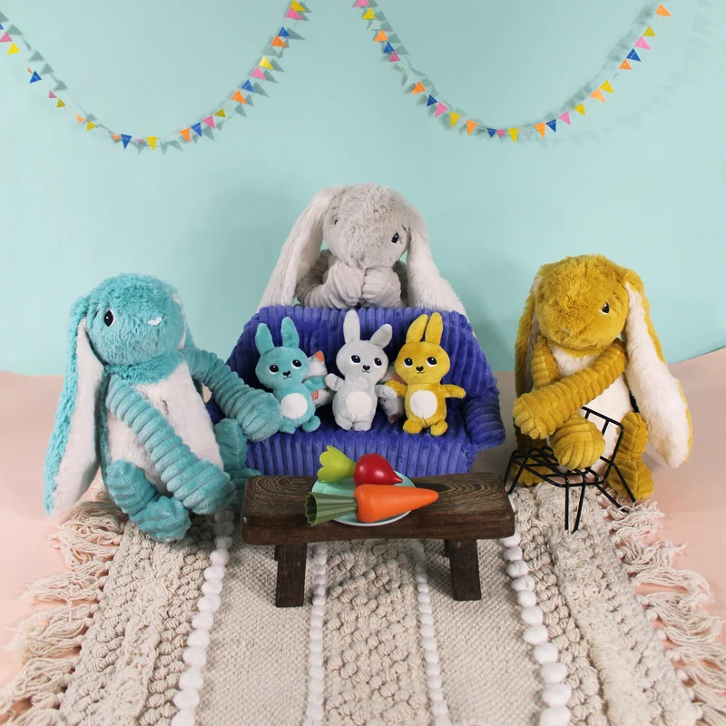 Peluche lapin Toudou maman et son bébé bleu aqua - Les Ptipotos
