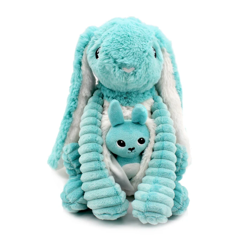 Peluche lapin Toudou maman et son bébé bleu aqua - Les Ptipotos