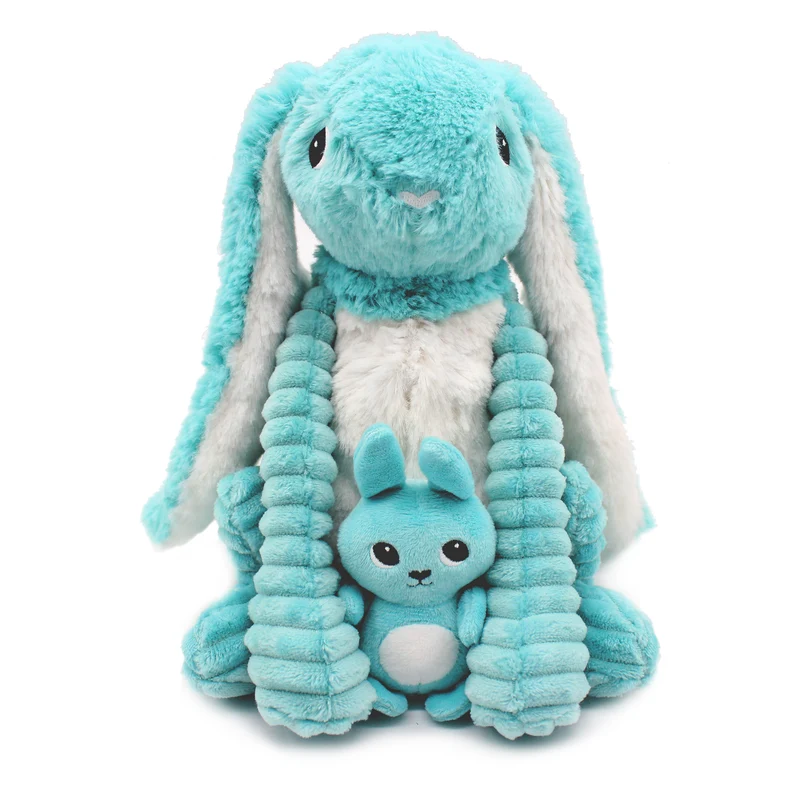 Peluche lapin Toudou maman et son bébé bleu aqua - Les Ptipotos