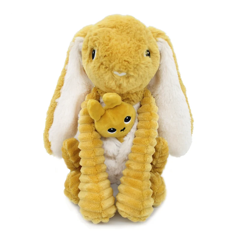 Peluche lapin Toudou maman et son bébé jaune moutarde - Les Ptipotos