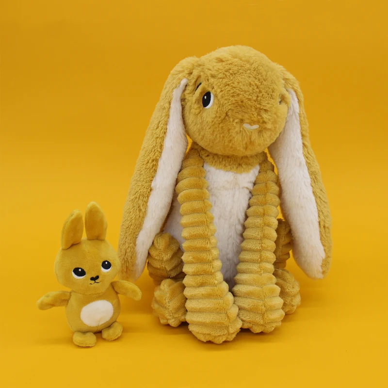 Peluche lapin Toudou maman et son bébé jaune moutarde - Les Ptipotos