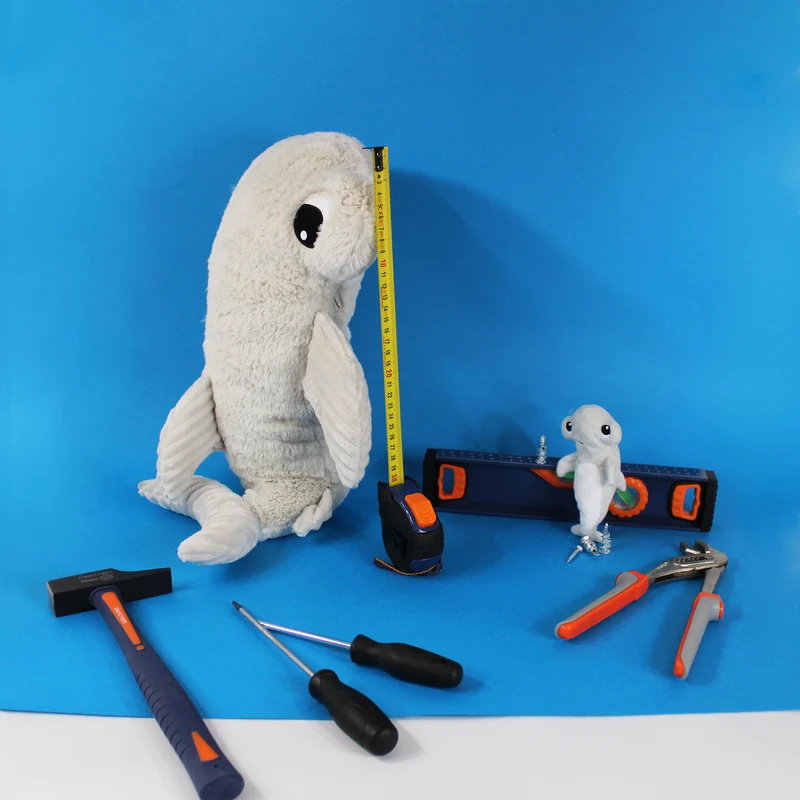 Peluche requin marteau Clou maman et son bébé gris clair - Les Ptipotos