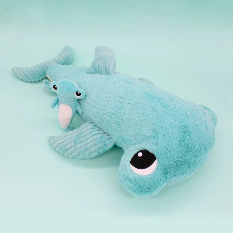 Peluche requin marteau Clou maman et son bébé bleu aqua - Les Ptipotos