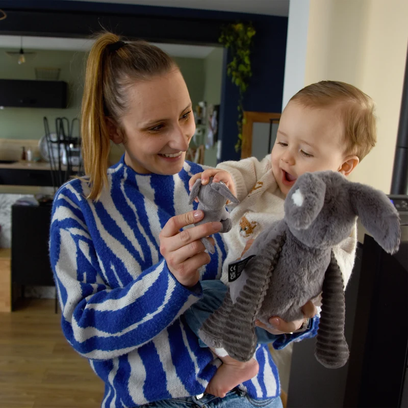 Peluche âne Poitou maman et son bébé gris - Les Ptipotos
