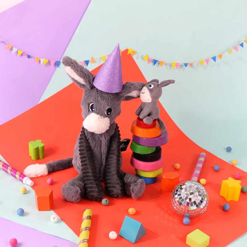 Peluche âne Poitou maman et son bébé gris - Les Ptipotos