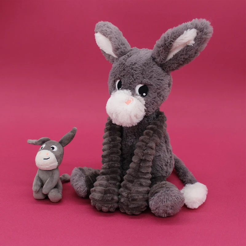 Peluche âne Poitou maman et son bébé gris - Les Ptipotos