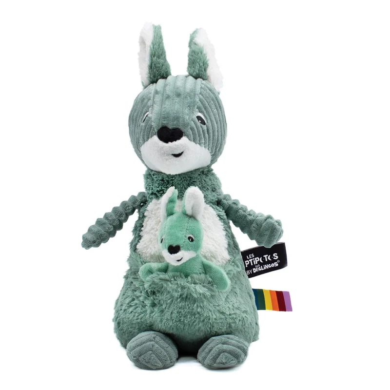 Peluche kangourou Allezou maman et son bébé vert - Les Ptipotos