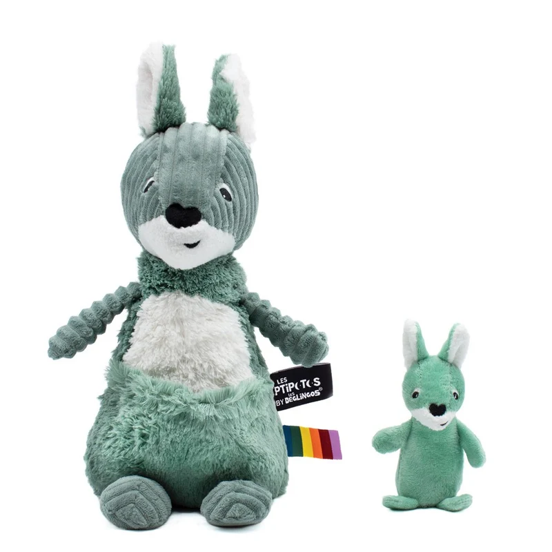 Peluche kangourou Allezou maman et son bébé vert - Les Ptipotos