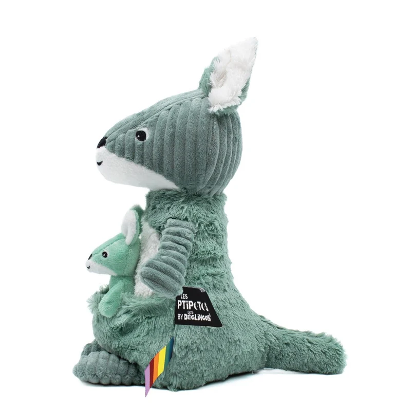 Peluche kangourou Allezou maman et son bébé vert - Les Ptipotos