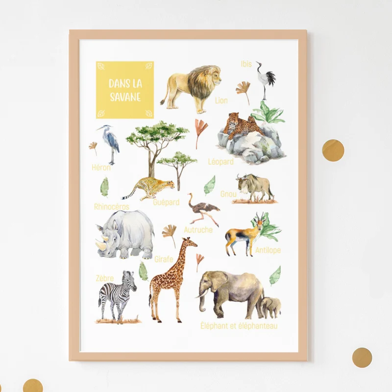 Posters des animaux de la savane