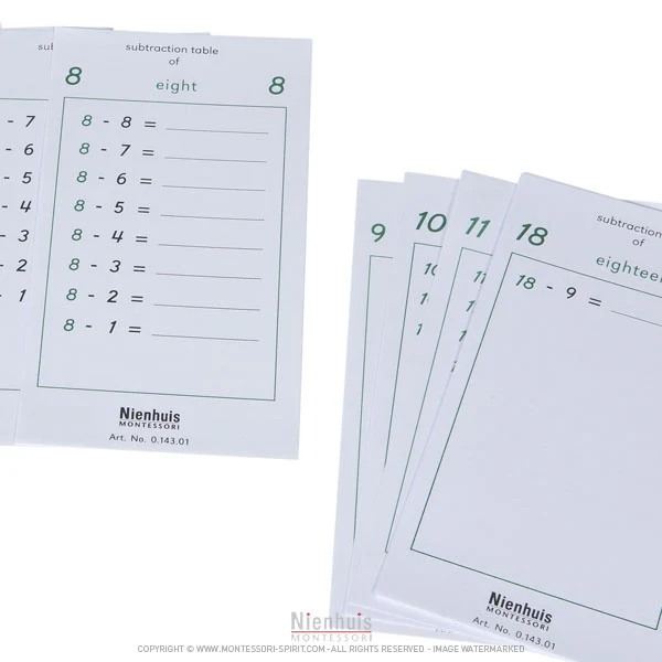 Tables de soustractions
