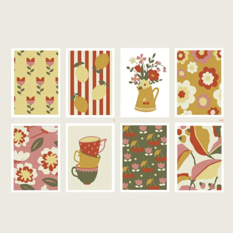 Set de 8 Cartes à peindre par numéro - Rétro déco
