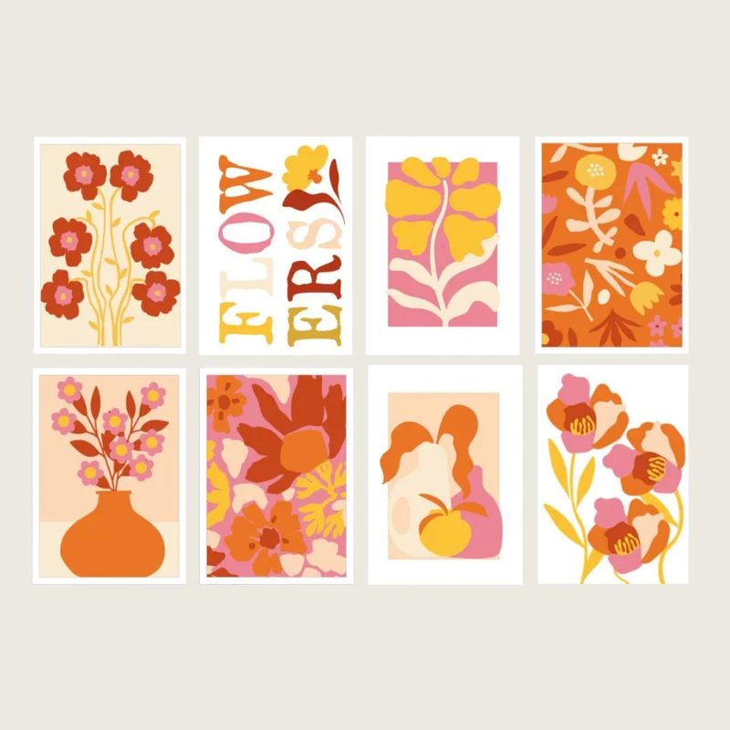 Set de 8 Cartes à peindre par numéro - Palette florale