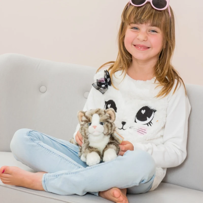 Peluche Chat Gris Rayé allongé