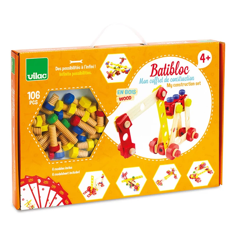 Vilac - Jeu de construction en bois, coffret Batibloc - 4 ans+