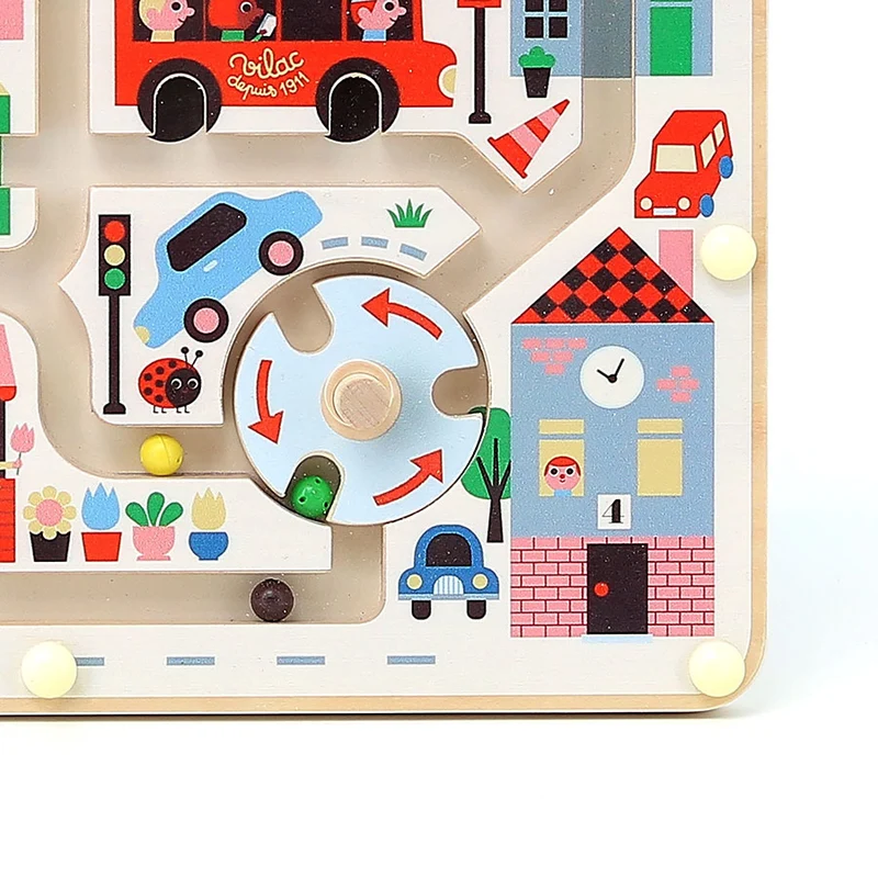 Vilac - Labyrinthe magnétique en bois - Ma petite ville - 2 ans+