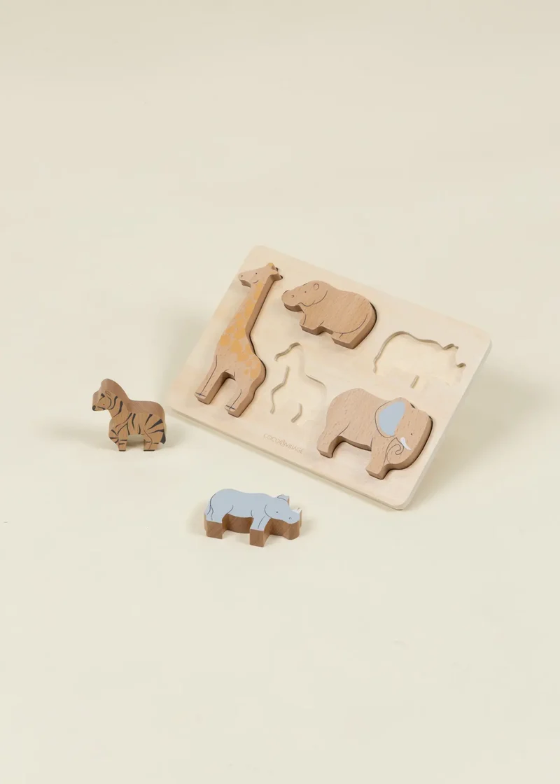 Set of 5 Savannah Herbivores on Wooden Plate