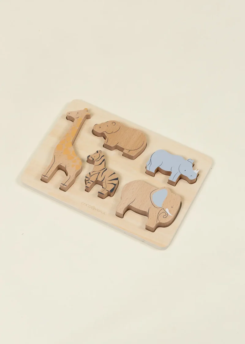 Set of 5 Savannah Herbivores on Wooden Plate