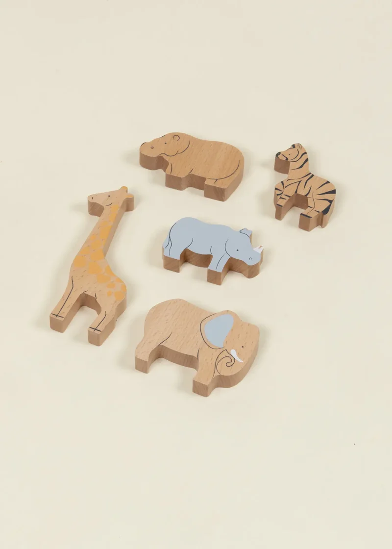 Set of 5 Savannah Herbivores on Wooden Plate