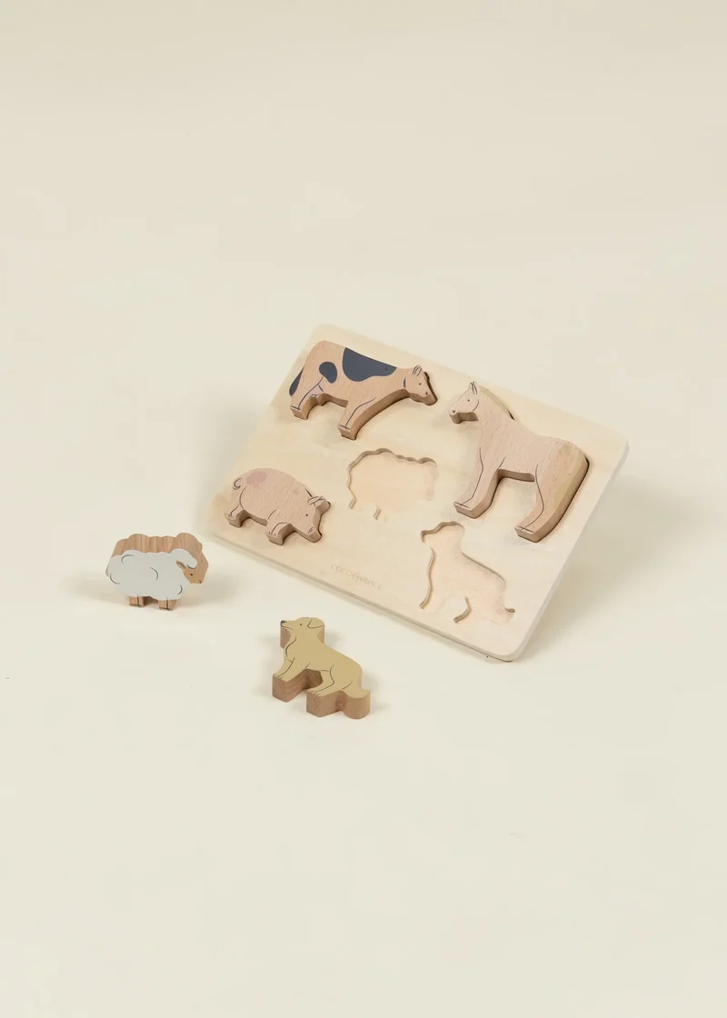 Set of 5 Pasture Animals on Wooden Plate