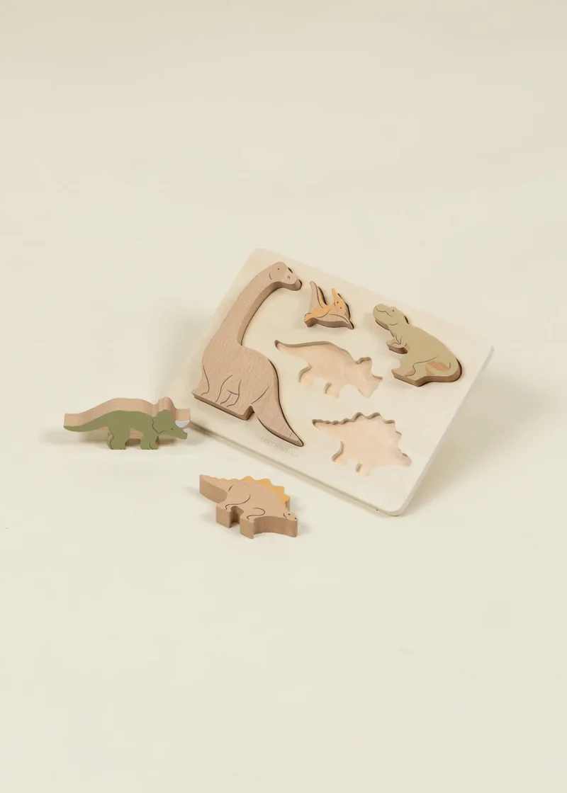 Set of 5 Dinosaurs on Wooden Plate