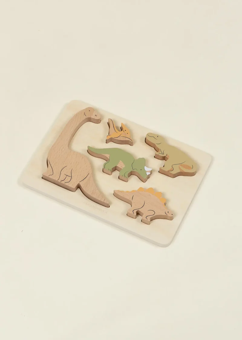 Set of 5 Dinosaurs on Wooden Plate
