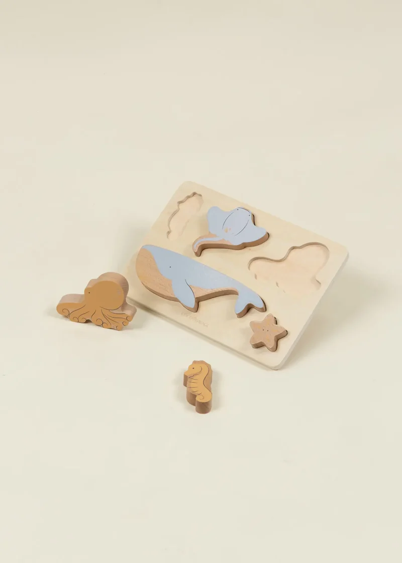 Set of 5 Sea Animals on Wooden Plate