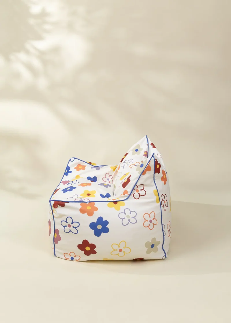 Vegan Leather Kids Bean Bag - Flower Pop