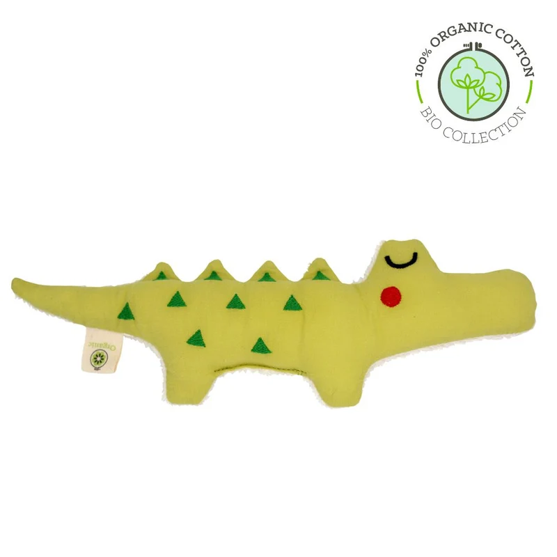 Hochet doudou crocodile en coton bio
