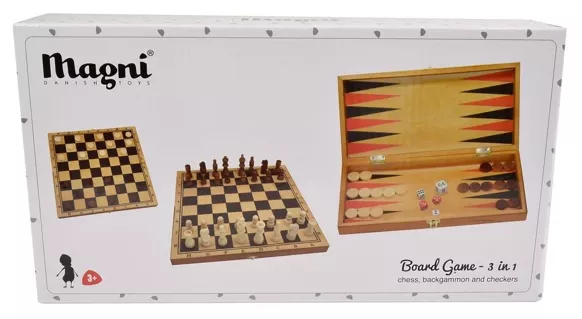Jeu de société 3 en 1- dames - échecs - backgammon - en bois - 🧒3 ans +