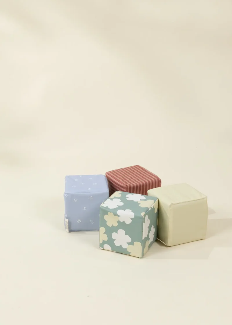 Vegan Leather Play Mat&Cubes Set-Flowered Garden