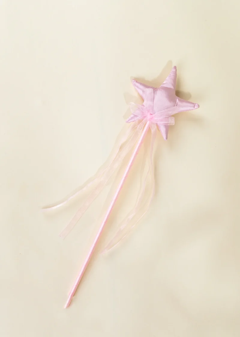 Role Play Dress-Up Pink Star Wand with Ribbon
