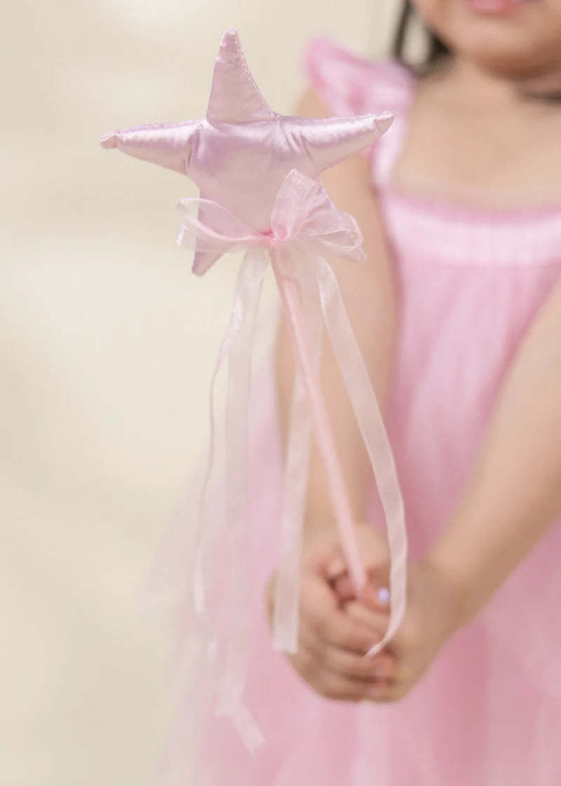 Role Play Dress-Up Pink Star Wand with Ribbon