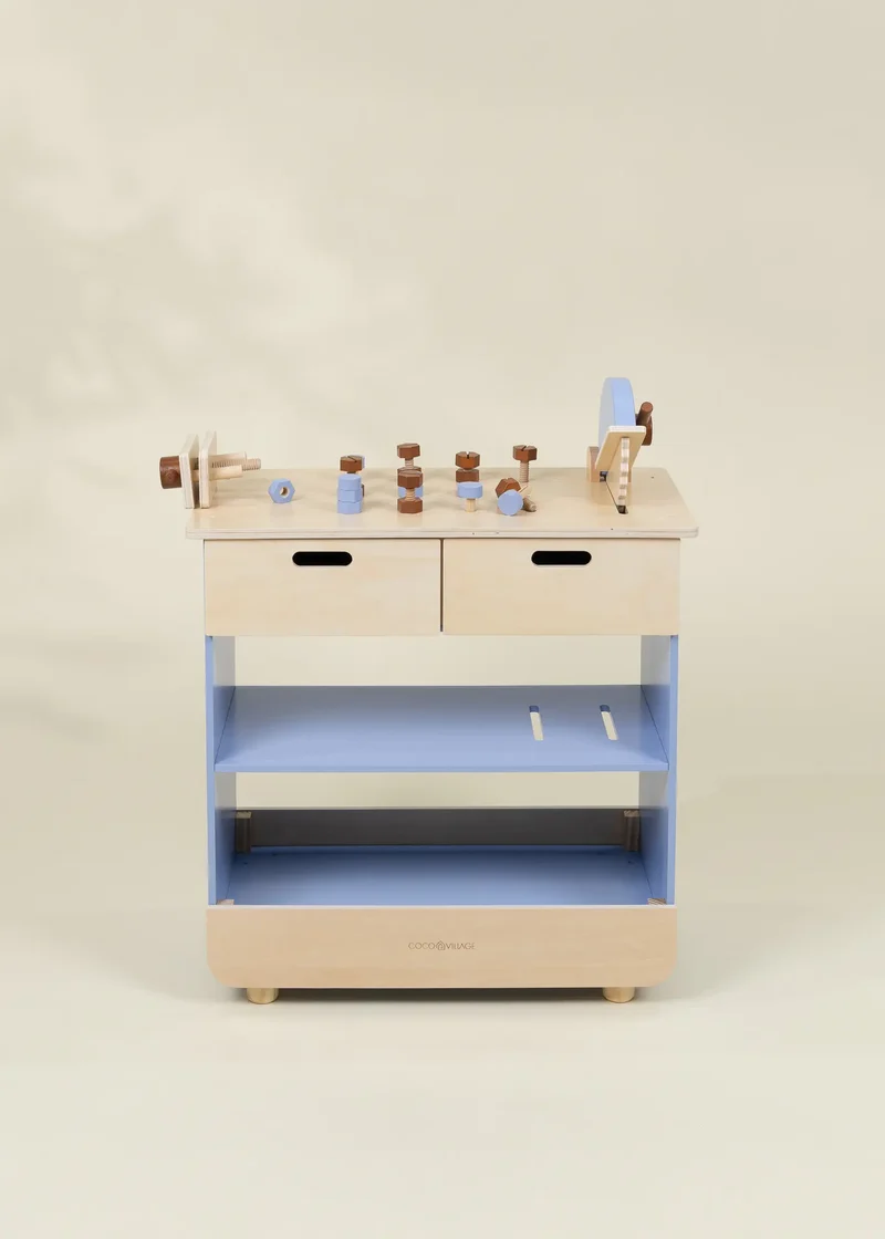 Wooden Play Construction Workbench with Miter Saw