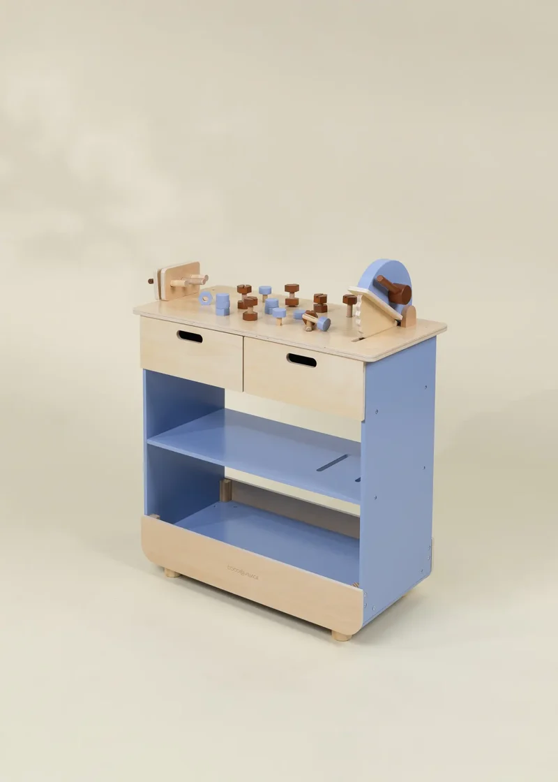 Wooden Play Construction Workbench with Miter Saw