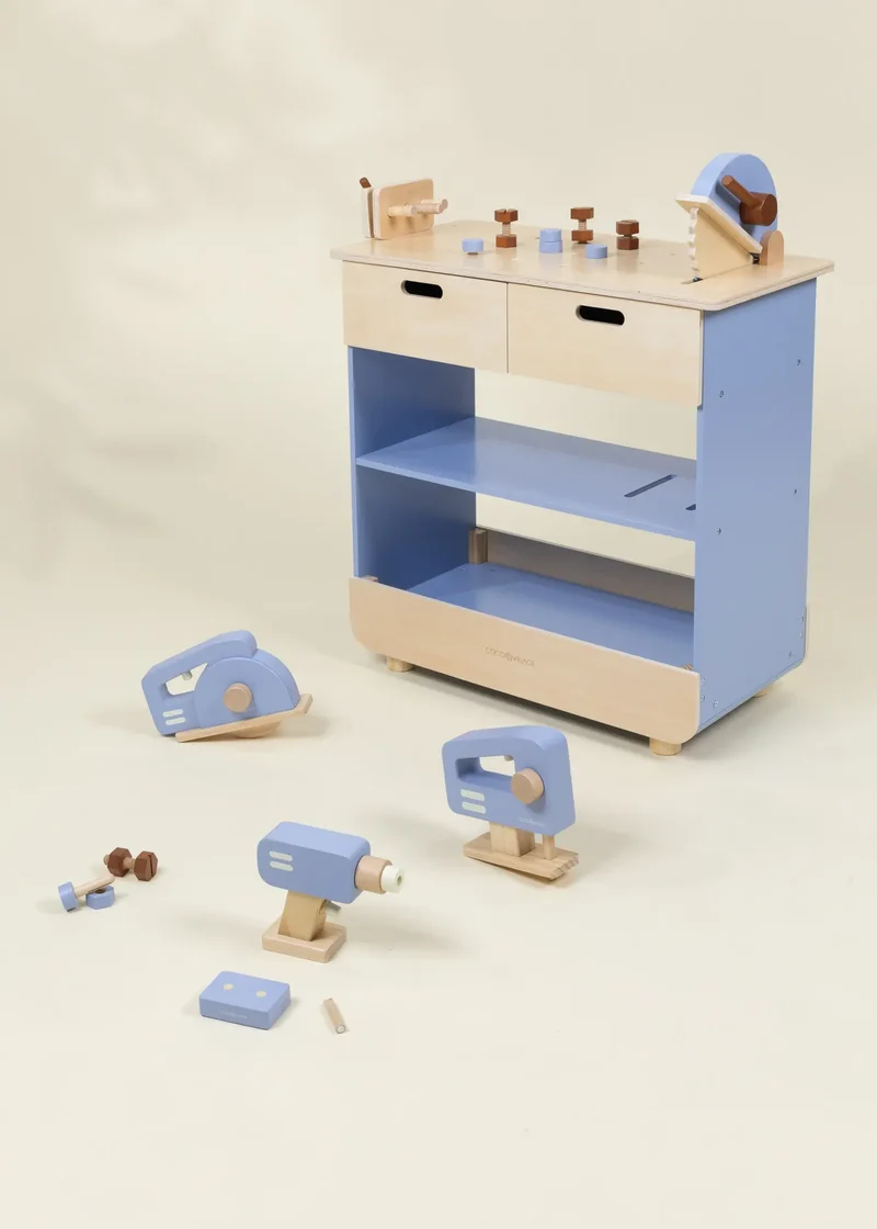 Wooden Play Construction Workbench with Miter Saw