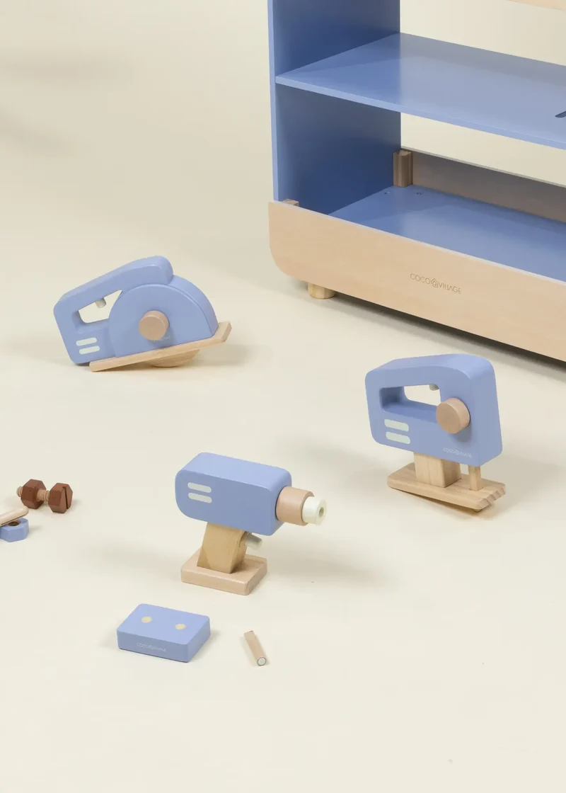 Wooden Play Construction Workbench with Miter Saw