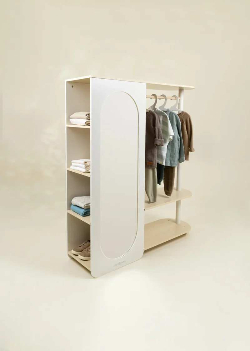 Large Wooden Wardrobe with Shelves & Hanging Rod