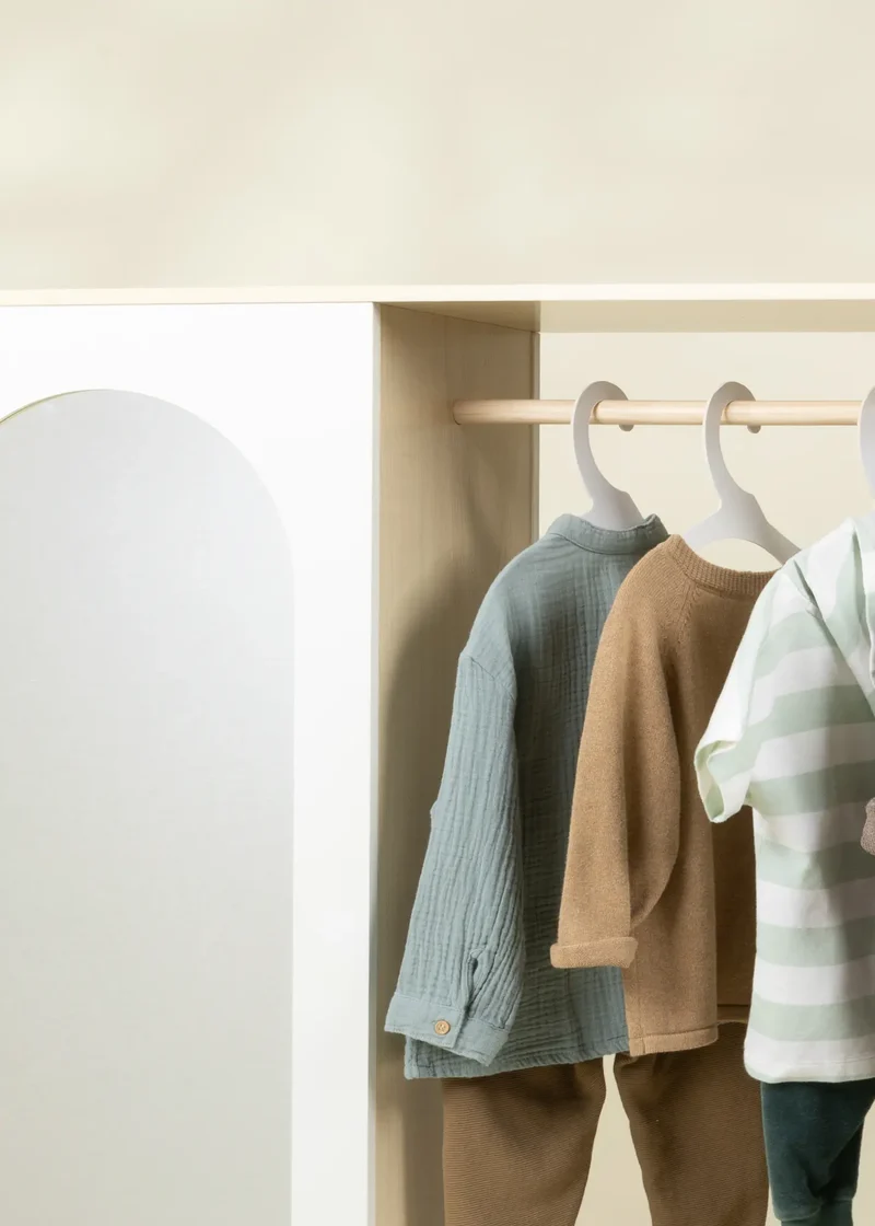 Large Wooden Wardrobe with Shelves & Hanging Rod