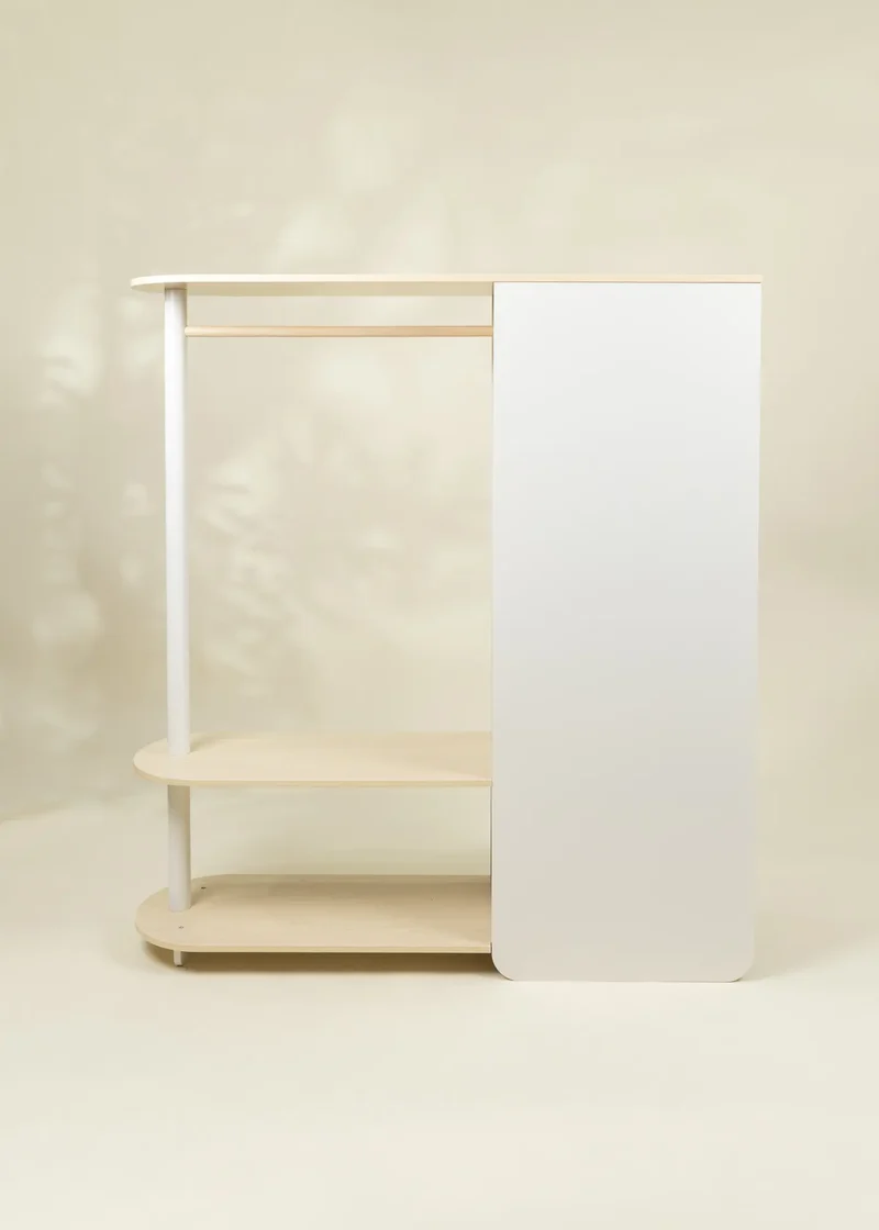 Large Wooden Wardrobe with Shelves & Hanging Rod