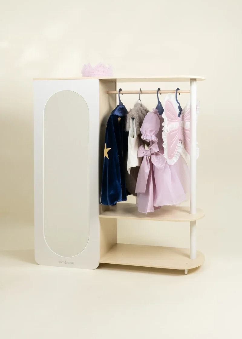 Large Wooden Wardrobe with Shelves & Hanging Rod