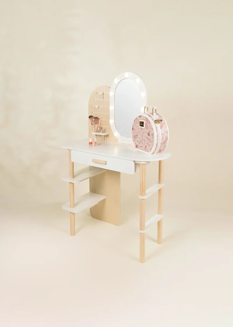 Large Wooden Vanity Station Lighted Mirror & Shelves