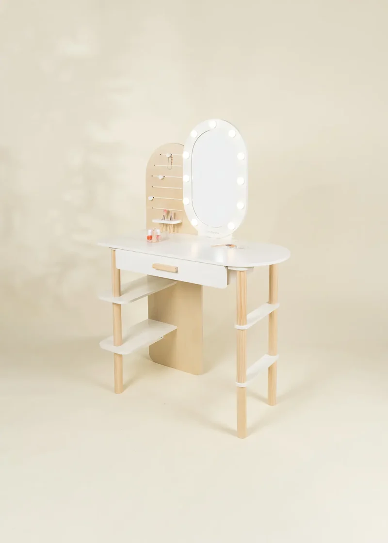 Large Wooden Vanity Station Lighted Mirror & Shelves