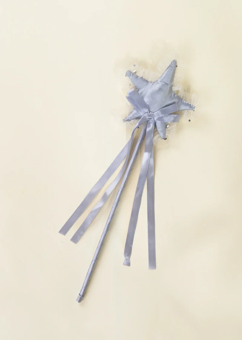 Role Play Dress-Up Silver Star Wand with Frill